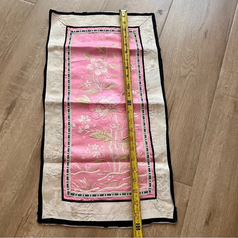 RARE Antique Qing Dynasty Chinese Silk Hand Embroidered‎ Sleeve Panel Pink Lotus